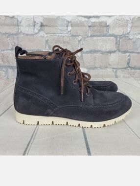 Massimo Dutti Botin Peil Serraje Azul Suede Boots Navy Lace  Up Size 39